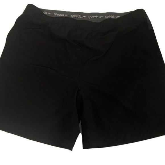 Mens XXL Black Speedo Swim Trunks, drawstring closure, pockets-Preowned - Picture 1 of 3